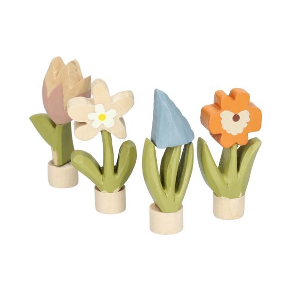 Ensemble de 4 figurines pour bougeoir couronne, bois, fleurs