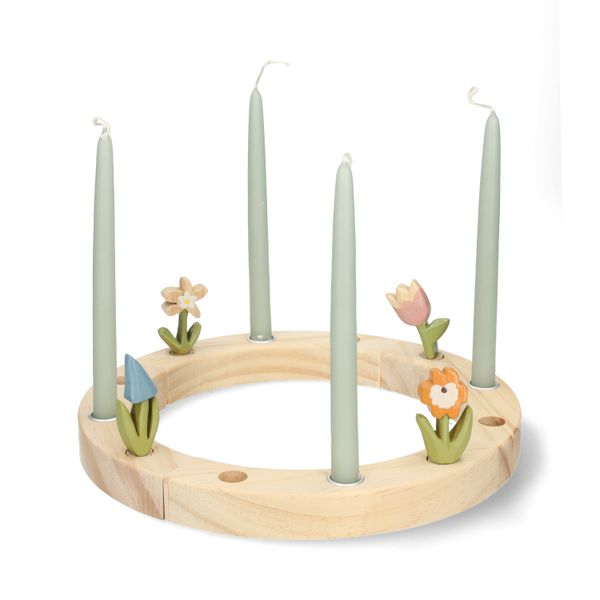 Ensemble de 4 figurines pour bougeoir couronne, bois, fleurs