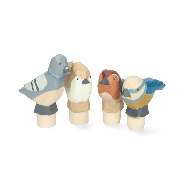 Ensemble de 4 figurines pour bougeoir couronne, bois, oiseaux