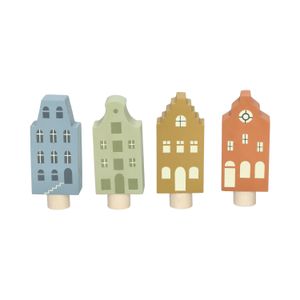 Ensemble de 4 figurines pour bougeoir couronne, bois, maisons