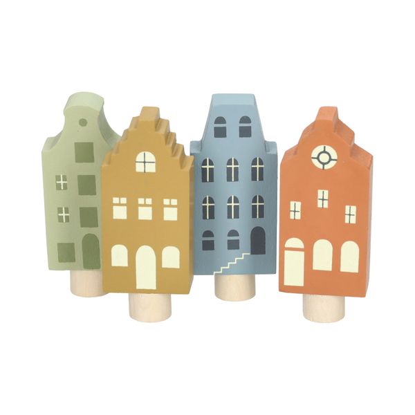 Stekers voor jaarring, hout, huisjes, set van 4