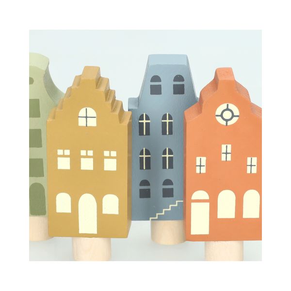 Stekers voor jaarring, hout, huisjes, set van 4