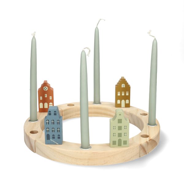 Stekers voor jaarring, hout, huisjes, set van 4