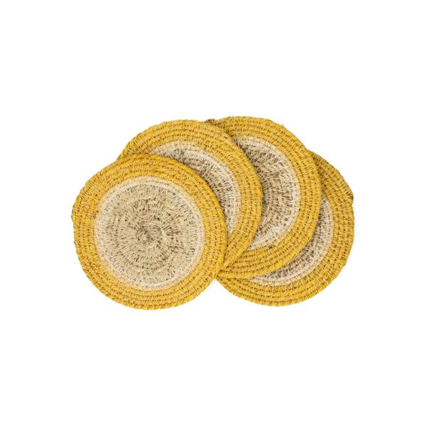 Onderzetters naturel, zeegras, geel, set van 4, Ø11 cm