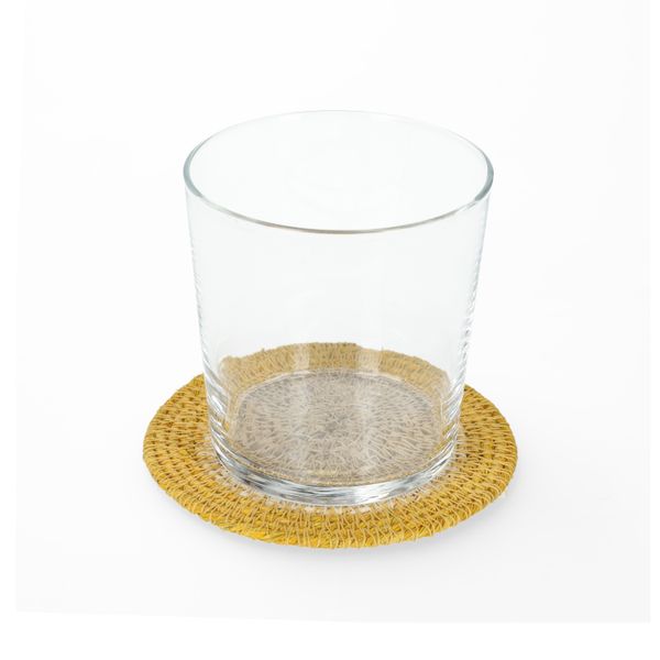 Dessous de verre naturels, jonc de mer, jaune, lot de 4, Ø11 cm