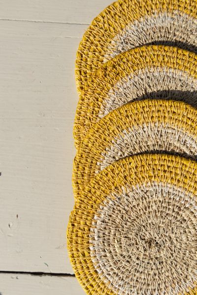 Dessous de verre naturels, jonc de mer, jaune, lot de 4, Ø11 cm