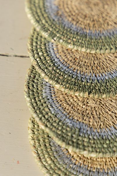 Dessous de verre naturels, jonc de mer, vert, lot de 4, Ø11 cm