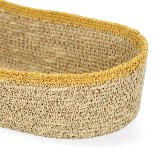 Ovaal mandje naturel, zeegras, geel, 28 cm x 14 cm