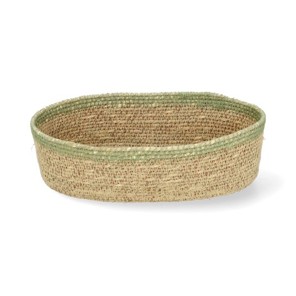 Ovaal mandje naturel, zeegras, groen, 22 cm x 12 cm