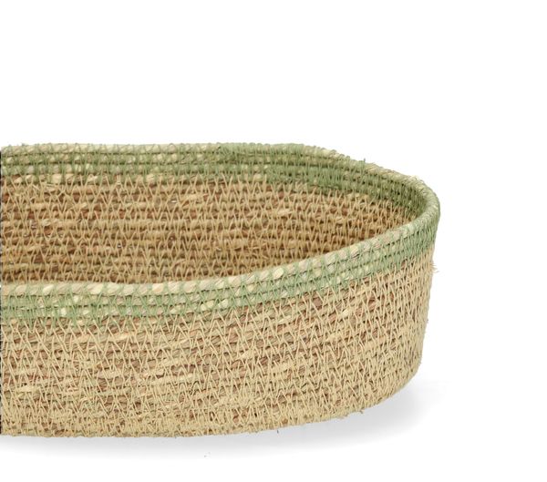 Ovaal mandje naturel, zeegras, groen, 22 cm x 12 cm