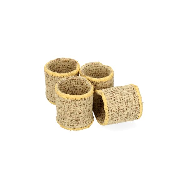 Ronds de serviette, lot de 4, jonc de mer, jaune, Ø4 cm x 4,5 cm