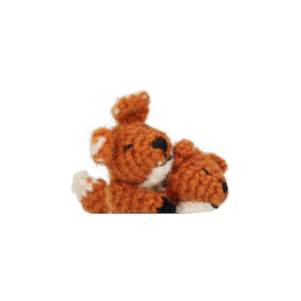 Vingerpopje, vos met jong, wol, 8 cm