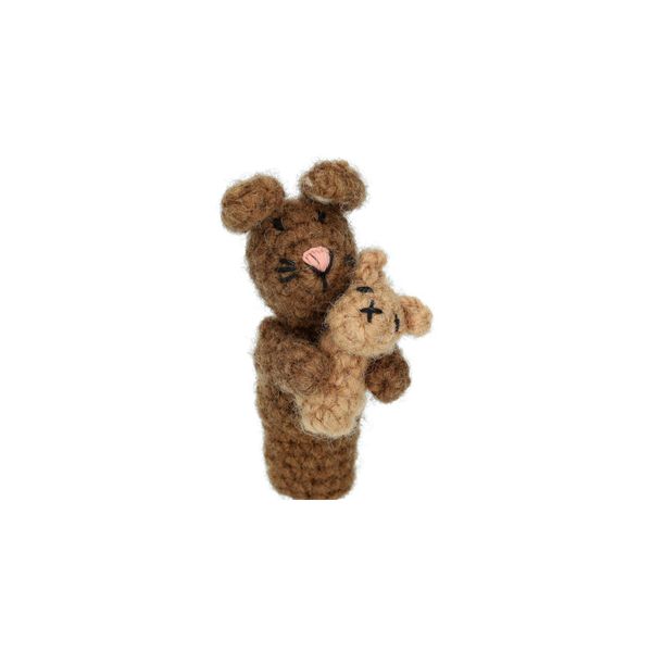 Vingerpopje, konijn met jong, wol, 10 cm