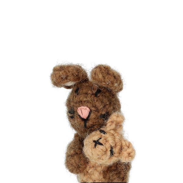 Vingerpopje, konijn met jong, wol, 10 cm