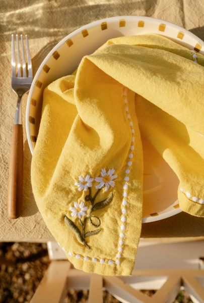 Bestickte Servietten, GOTS Bio-Baumwolle, 4er-Set