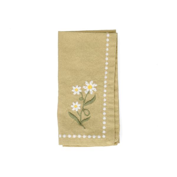Serviette brodée, coton bio GOTS, pâquerettes, 40 x 40 cm