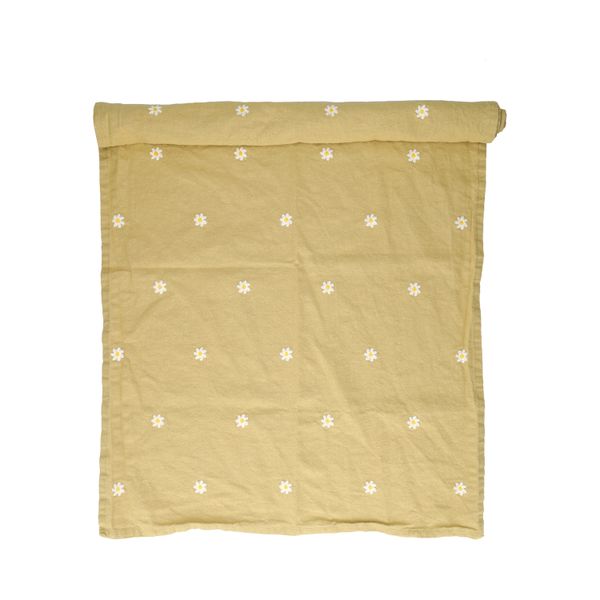 Chemin de table, coton bio GOTS, pâquerettes, 50 x 145 cm