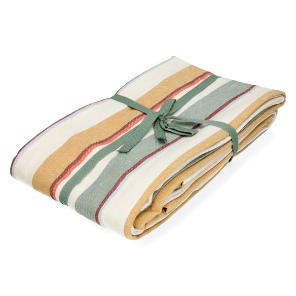 Tischdecke, GOTS-Bio-Baumwolle, sommerlich gestreift, 145 x 300