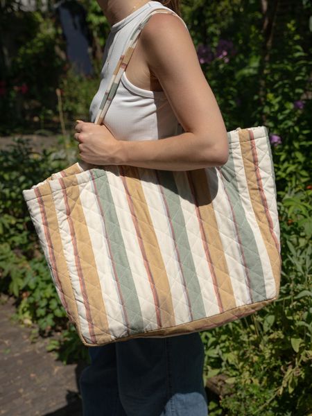 Gequilte tas, recycled katoen, zomerstreep, 46 x 37 x 16 cm