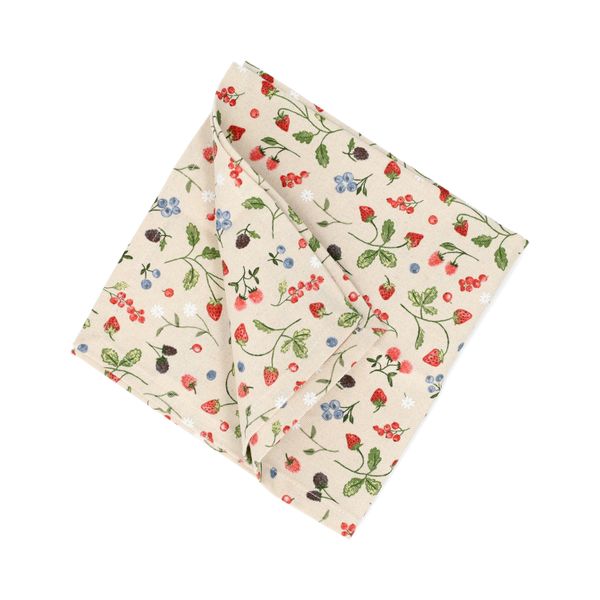 Serviette, GOTS Bio-Baumwolle, rote Beeren, 40 x 40 cm