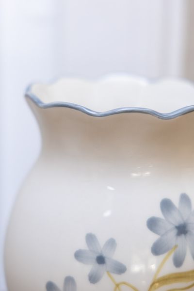 Vase, grès, fleurs d'été peintes à la main, bleu, Ø12 x 19 cm