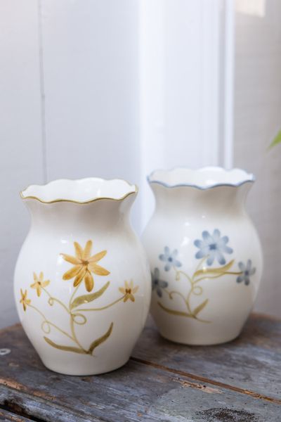 Vase, grès, fleurs d'été peintes à la main, bleu, Ø12 x 19 cm