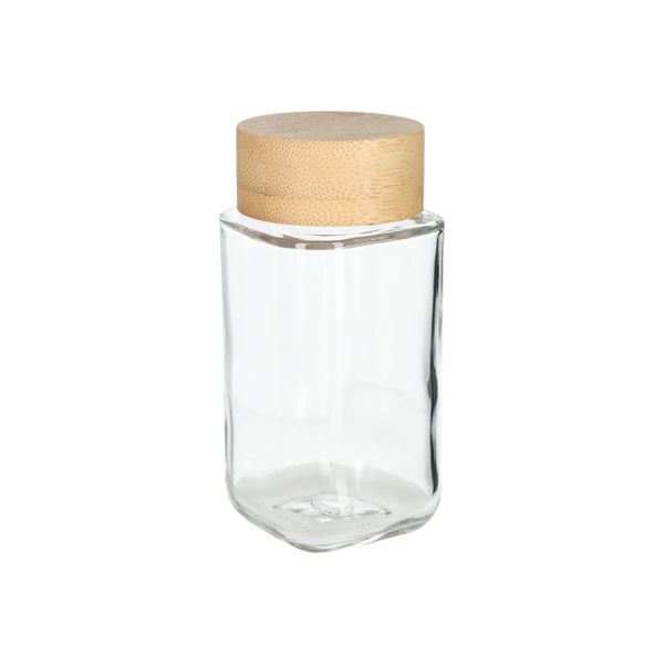 Pot à herbes et épices carré, verre, bouchon en bambou, 120 ml