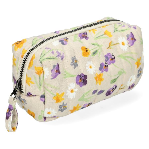 Pencil case, GOTS organic cotton, spring flowers, 9 x 7 cm
