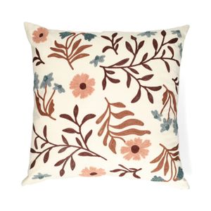 Coussin brodé, velours de coton bio, dahlia, 50 x 50 cm