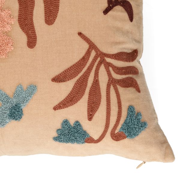 Coussin brodé, velours de coton bio, dahlia, 50 x 30 cm