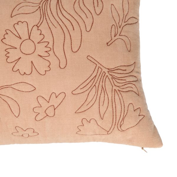 Coussin brodé, velours de coton bio, rose, 50 x 30 cm