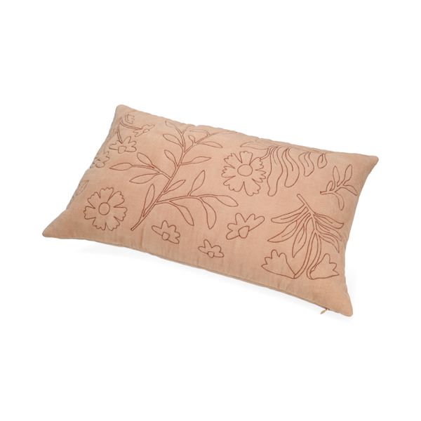 Coussin brodé, velours de coton bio, rose, 50 x 30 cm