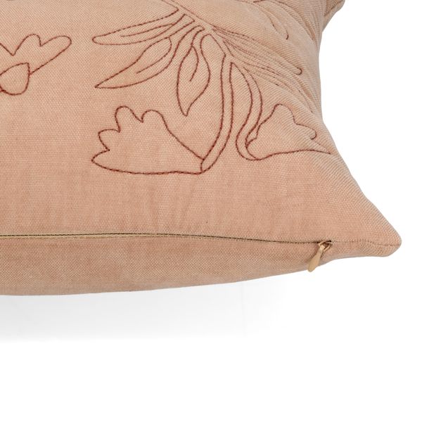 Coussin brodé, velours de coton bio, rose, 50 x 30 cm