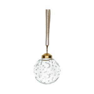 Boule de Noël, verre gravé, lune, étoiles et points, Ø6,5 cm