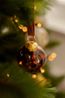 Kerstbal, glas, geëtste maan, sterren en stippen, roodbruin, Ø6 cm