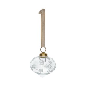 Kerstbal, glas, ui-vorm met takjes en sterren, Ø7 cm