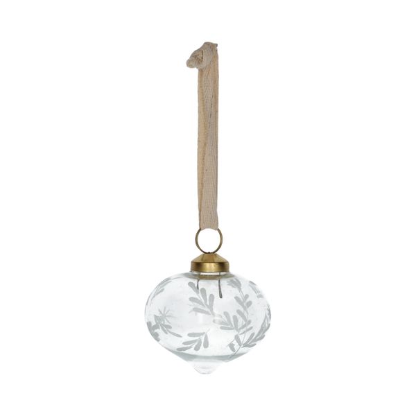 Kerstbal, glas, ui-vorm met takjes en sterren, Ø7 cm