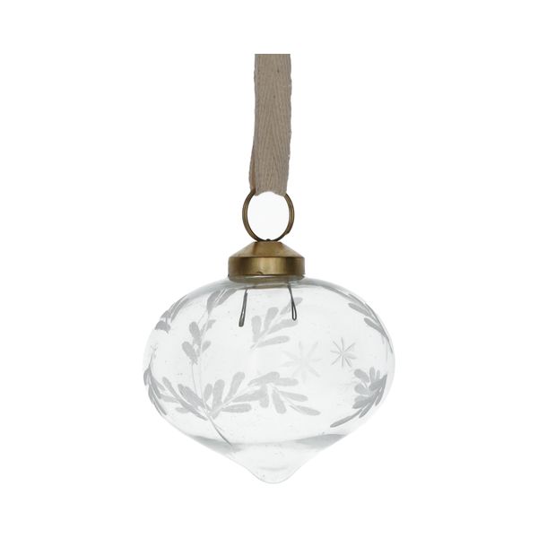 Kerstbal, glas, ui-vorm met takjes en sterren, Ø7 cm