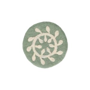 Onderzetter, vilt, groen met witte tak, Ø10 cm 