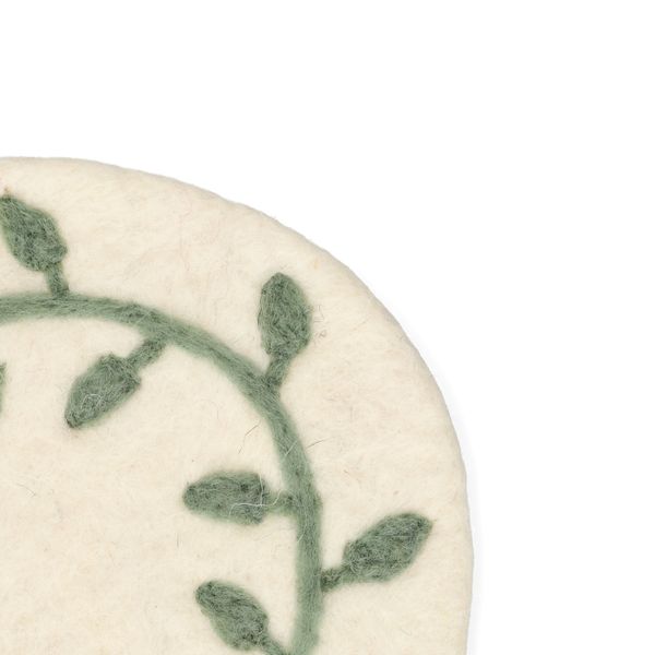 Untersetzer, Filz, off-white mit grünem Zweig, Ø20 cm