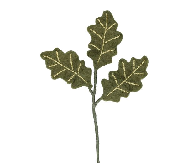 Zweig mit Eichenblatt, Filz, grün, 28 cm