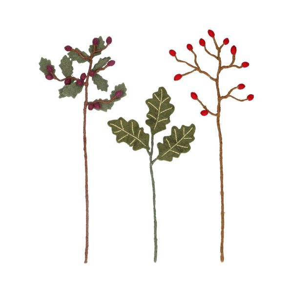 Zweig mit Eichenblatt, Filz, grün, 28 cm
