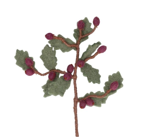 Zweig lila Beeren, Filz, 37 cm