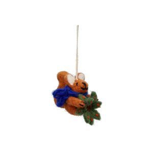 Weihnachtsbaumanhänger, Filz, Eichhörnchen mit Kranz