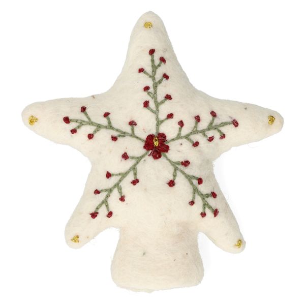 Weihnachtsbaumspitze Stern, Filz, bestickt, rot und weiß