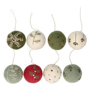 Boules de Noël, brindilles, feutrine, lot de 8, Ø5 cm