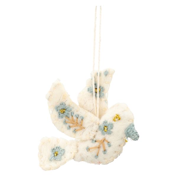 Hanger, vilt, duif met bloem, geborduurd