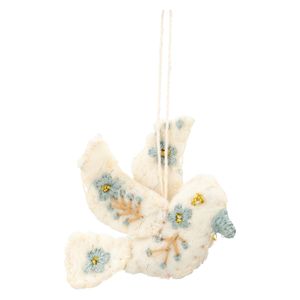 Hanger, vilt, duif met bloem, geborduurd Hanger, vilt, duif met bloem, geborduurd