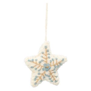 Suspension, feutrine, étoile blanche avec fleur, brodée