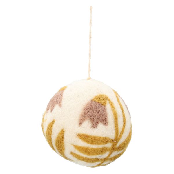 Kerstbal met roze bloem, vilt, wit, Ø6 cm